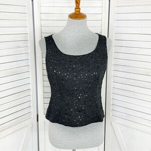 Kasper Petites Sequin Front Camisole Tank Top Black Size 2P Party Evening